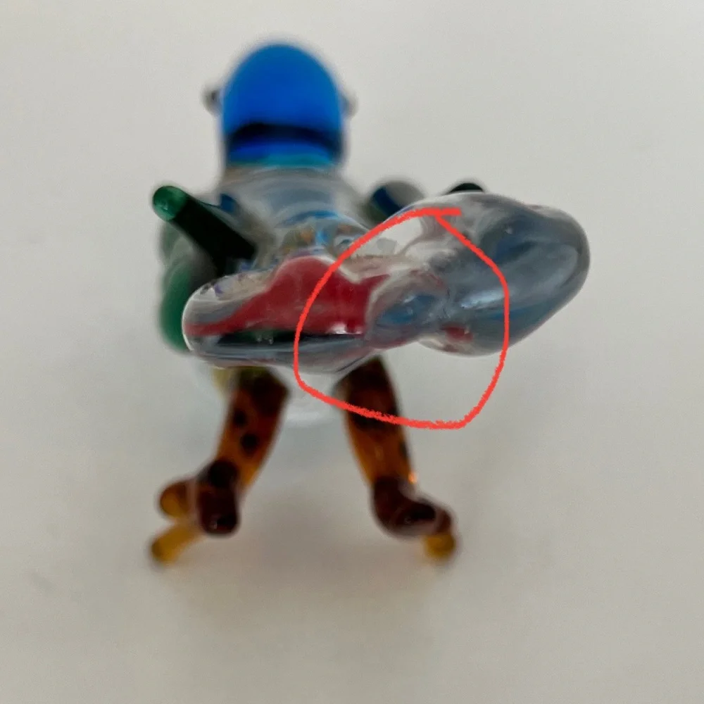 Colorful Glass Bird Figurine Blue/Red/Green/Brown FLAW: Tail tip roughness